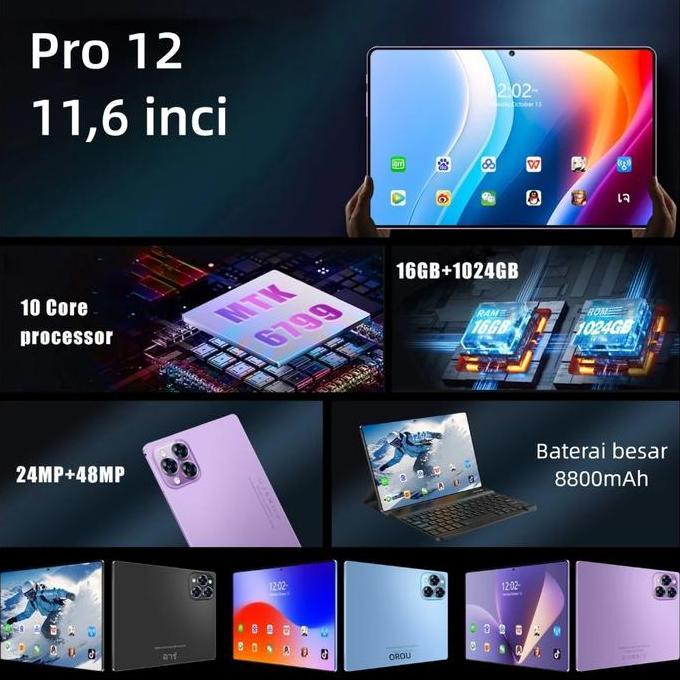 Tigadua_Global - Bisa COD Hancdon Tab Pro12 Tablet PC Baru Android 15 murah 11.6inch 16GB+1TB Wifi 4