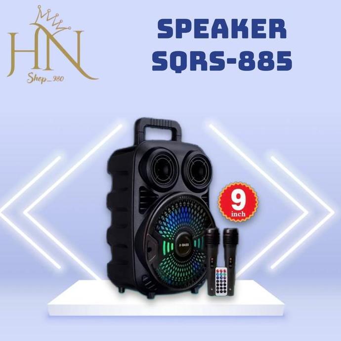 Promo Speaker Bluetooth Portable Sqrs-885 Bass Sound Plus 2 Mic Karoke 9In Led