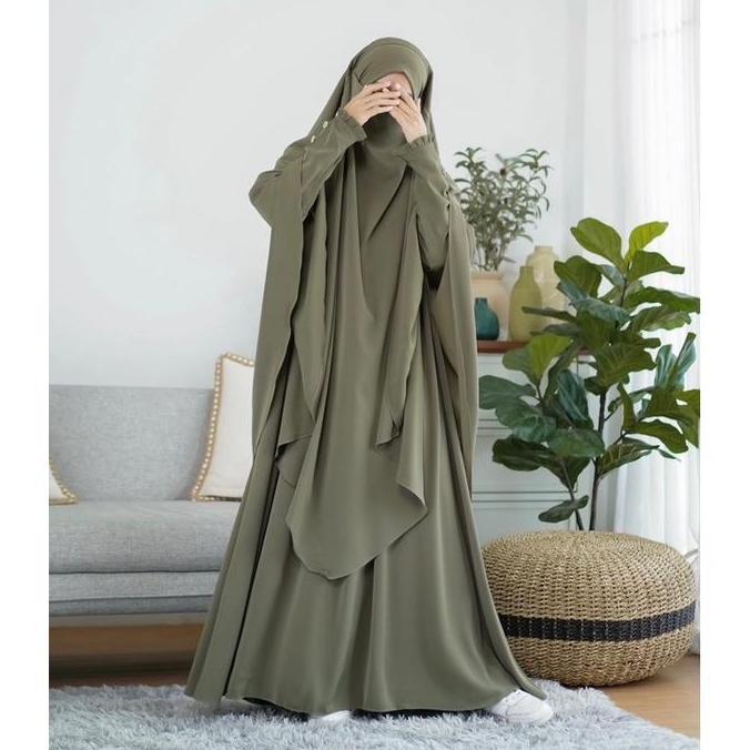 MURAH LEBAY Gamis Umroh Set Syari YOORA  ANTI UV | Gamis Syari Umroh Haji Bahan ANTI UV Marbella | G