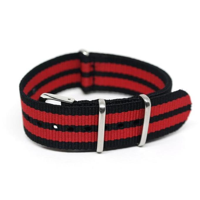 Tali Jam Tangan - Nato Nylon Strap - 22mm Black Red 5 stripes