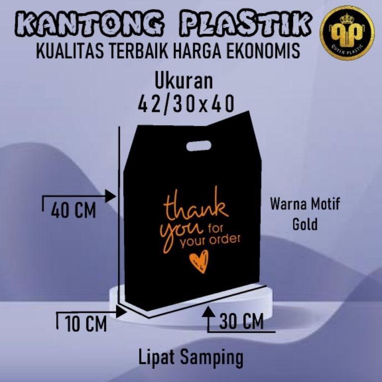 Kantong Plastik Pe Hitam Uk 42/30X40 Motif Thank You Lipatan Samping | Kantong Plastik Sepatu Anak |