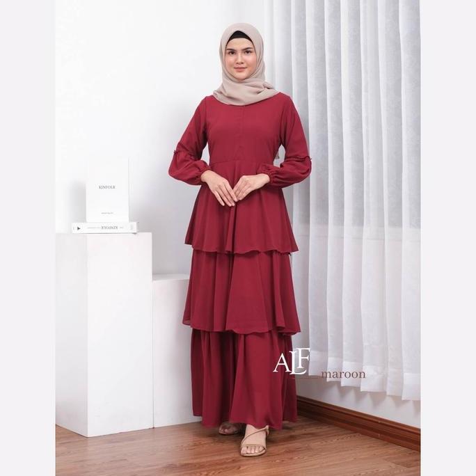 PROMO Alfaina Jelita Dress Gamis Wanita Susun Ceruty Babydoll Muslim Putih PROMO