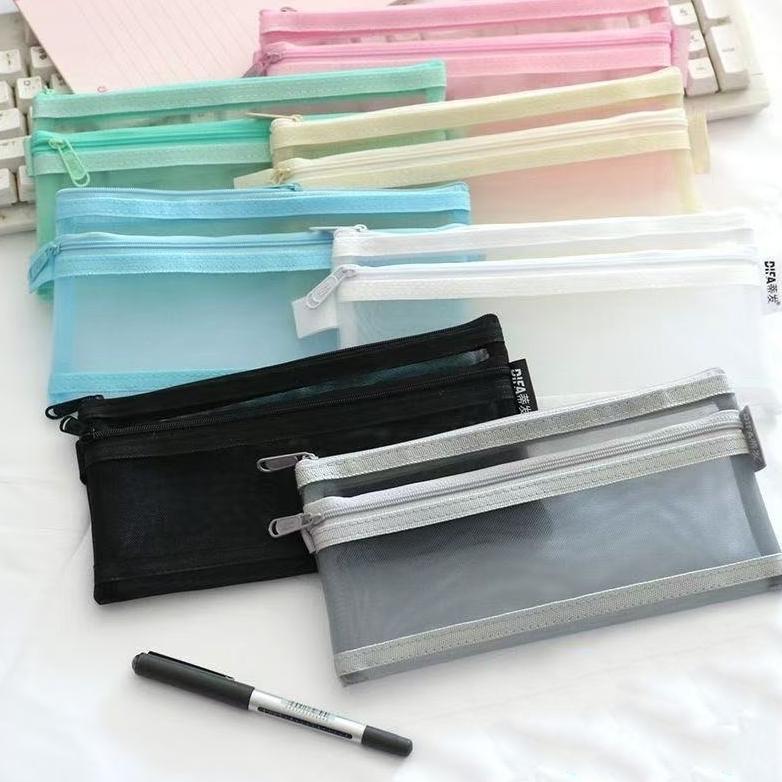 BEST SALE Tempat Pensil Transparan Simple Transparan / Tempat Pensil Korea Mesh