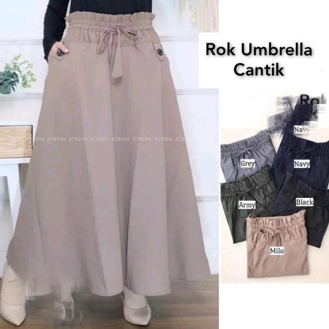 TERKINI Rok Panjang Wanita/Rok Payung/Bahan katun Melar Bawahan Dewasa Casual TERKINI