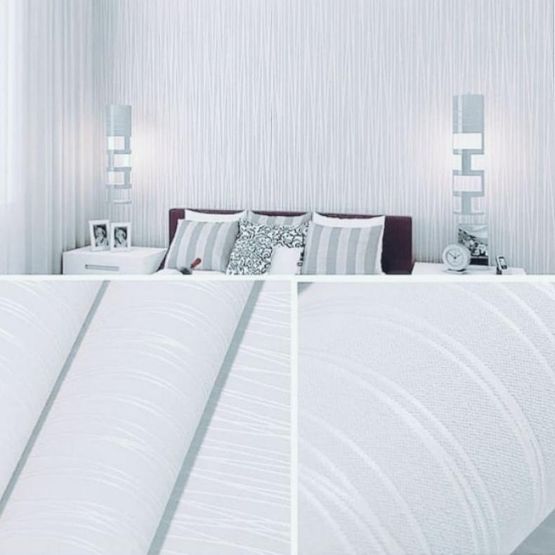 Wallpaper Sticker Dinding Motif Salur Putih s Timbul Termurah
