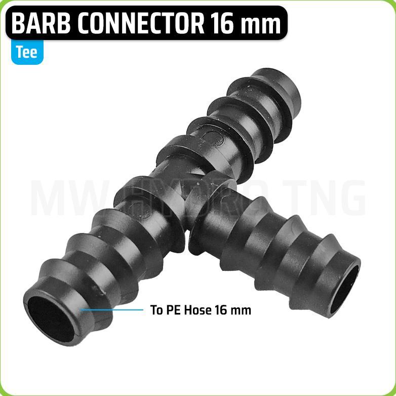 Barb Connector 16 mm - Tee | Konektor Selang PE Irigasi Hidroponik - Tee T