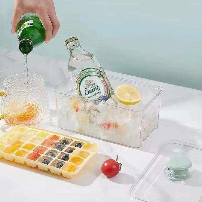 Es Batu Love Maker Cetakan Es Batu 32 Grid 2 Tray Wadah Transparan Dengan Tutup Wadah Es Batu