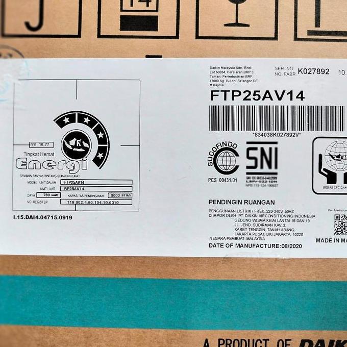 Terlaris Ac Split Daikin 1Pk Malaysia Ftp25Av14 (Indoor Only)