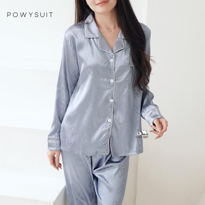 TERKINI YX  Love  Powysuit Baju Tidur Wanita Lengan Panjang Celana Panjang Motif Love lembut Setelan