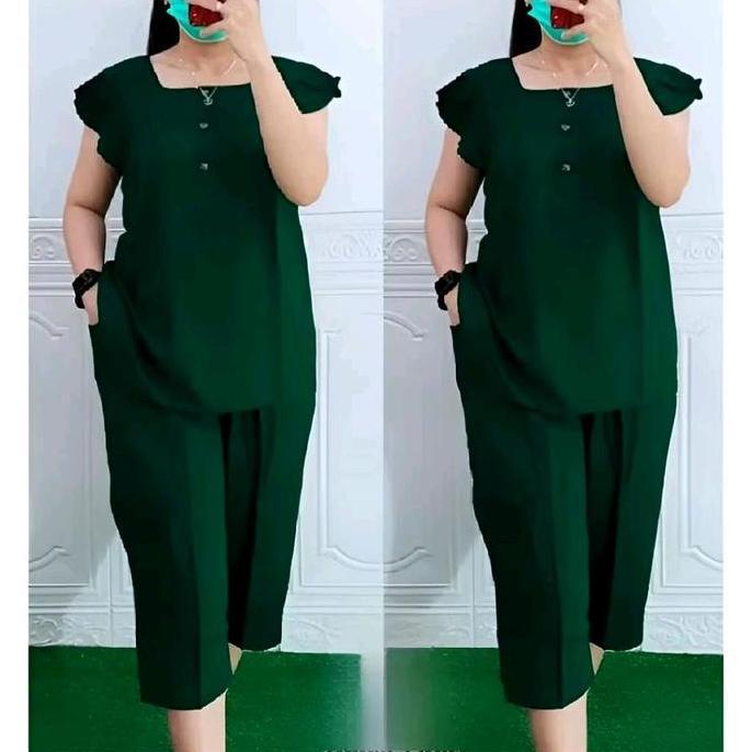 STYLE FASHION 3pcs Setelan Bangkok 7/8 Bahan Katun Premium Setcel One Set Polos Wanita Terbaru Busui