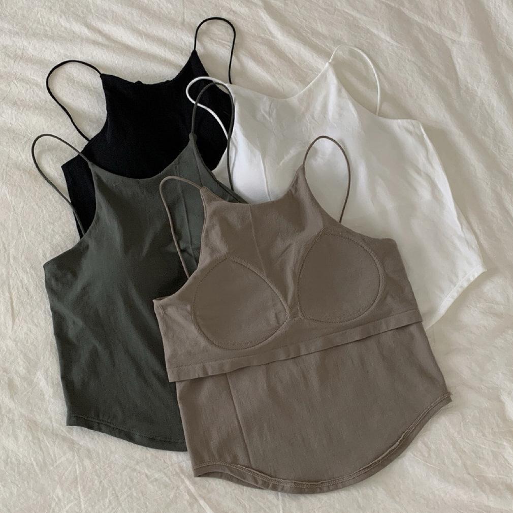 COD- Tanktop Wanita Tali Kecil Elastis Tanpa Kawat With Bra Cup Tanktop Stone Tanktop Wanita tali ke
