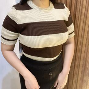 Pakaian Striped Wanita Garis garis Baju Atasan Lengan Pendek Stripe Kaos Salur Wanita Rajut Tebal Pr