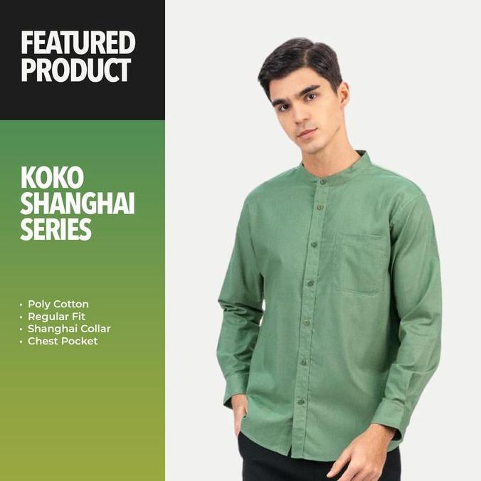 Erigo Shanghai Long Sleeve Basic Fairuz Sage Green - Kemeja Koko Lengan Panjang Unisex
