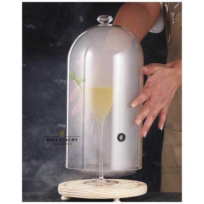 TERMURAH - Dome Glass Smoke Cover with Wood Base