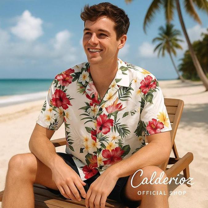 Calderioz - Kemeja Summer Motif Bunga Tropis Pria Wanita Outfit Liburan Santai Terbaru 