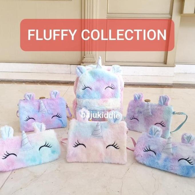 milanberry SMILE UNICORN FUR BAG tas sekolah anak bulu ala smiggle lol