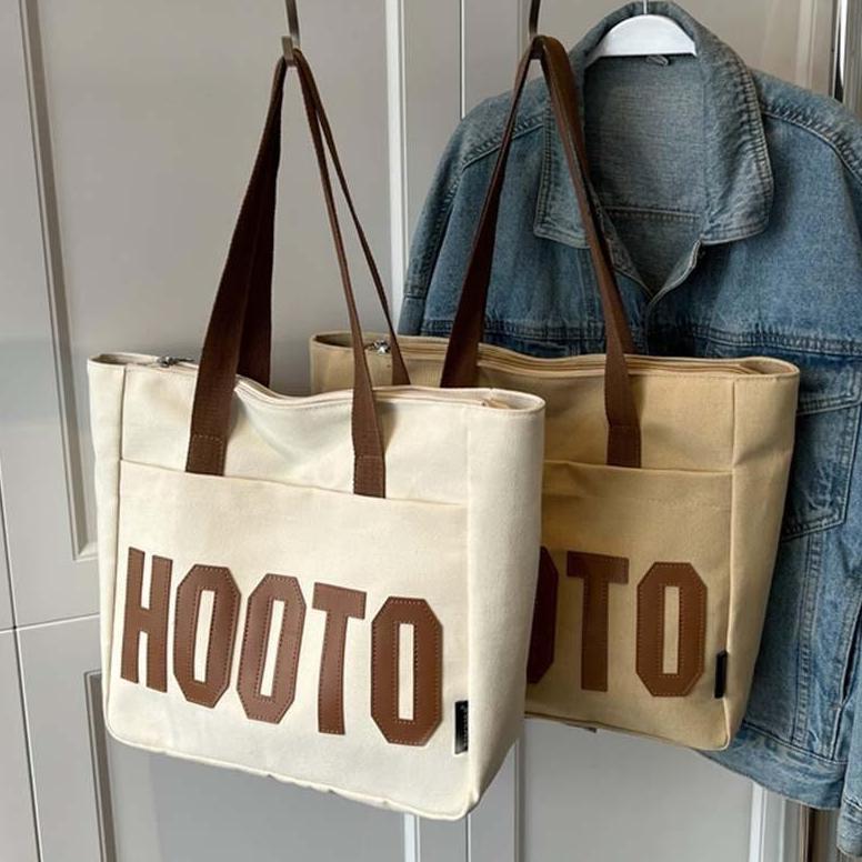 Tas Selempang Wanita Gaya Korea - Tas Kanvas Kapasitas Besar Warna Putih, Tote Bag Minimalis Untuk P