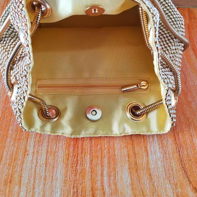 Tas Pesta Kondangan Serut Wanita Import Premium Selempang Gold 70013