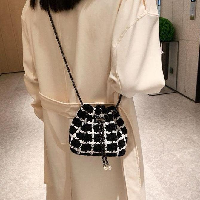 Tas Selempang Wanita Premium Motif Kotak Serut Fashion I Tas Selempang I Tas Wanita I Tas Serut