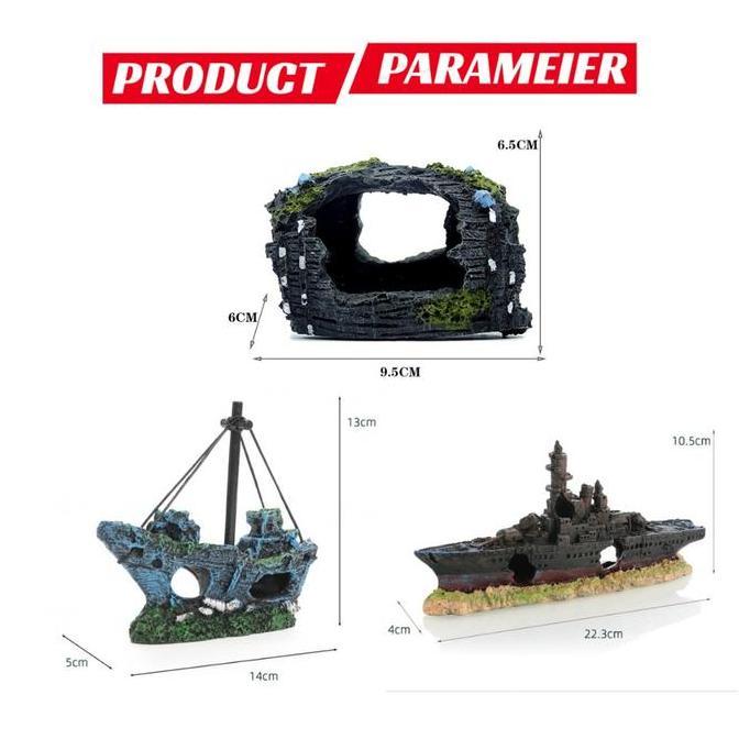 DILEDIU 1PC hiasan kapal karam aquarium Aquascape realistis tanpa mencemari air Ornamen Kapal Karam 