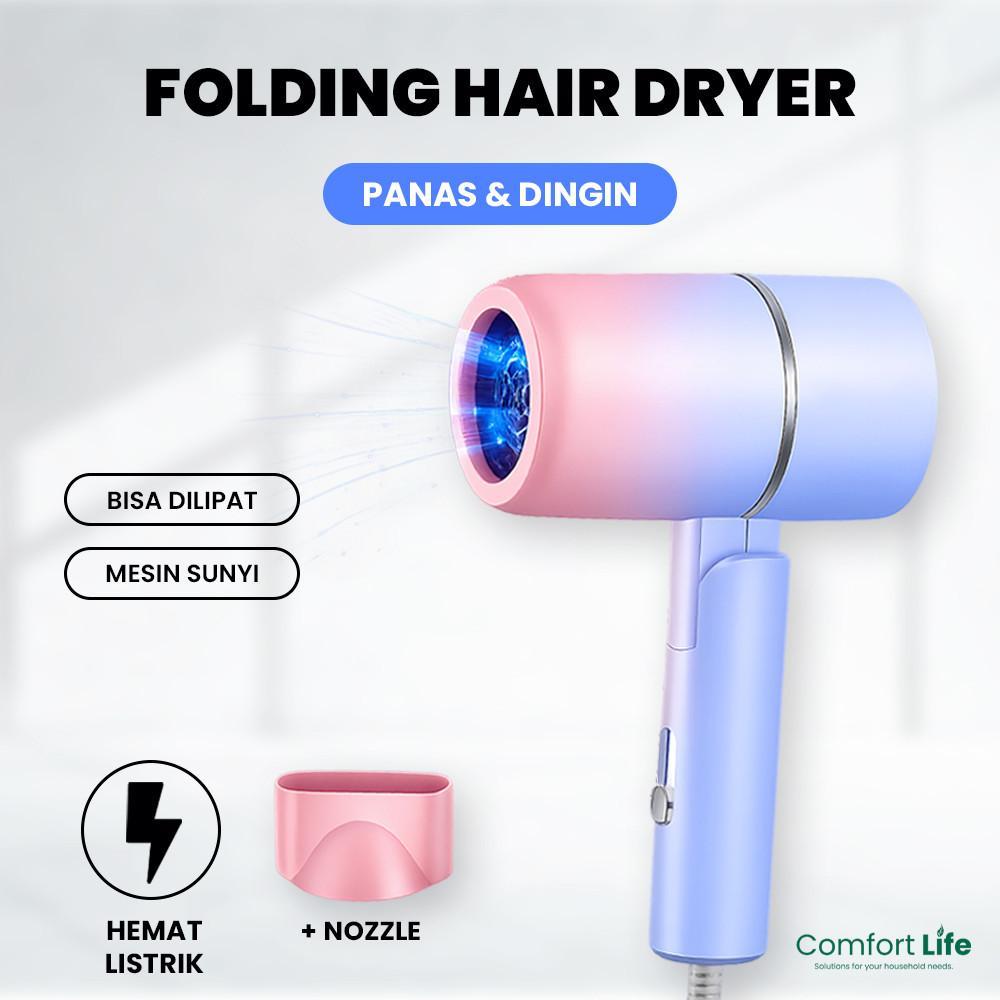 Hair Dryer Lipat Pengering Rambut Dengan Ion Cahaya Biru Low Watt 200-600 Watt