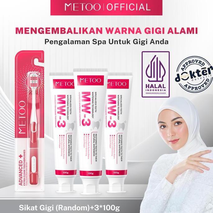 [PROMO FREE SIKAT GIGI Soft] METOO MW3 *3 BPOM-pemutih gigi / Gigi Cerah/ Gusi Sehat/ Nafas Segar/ B