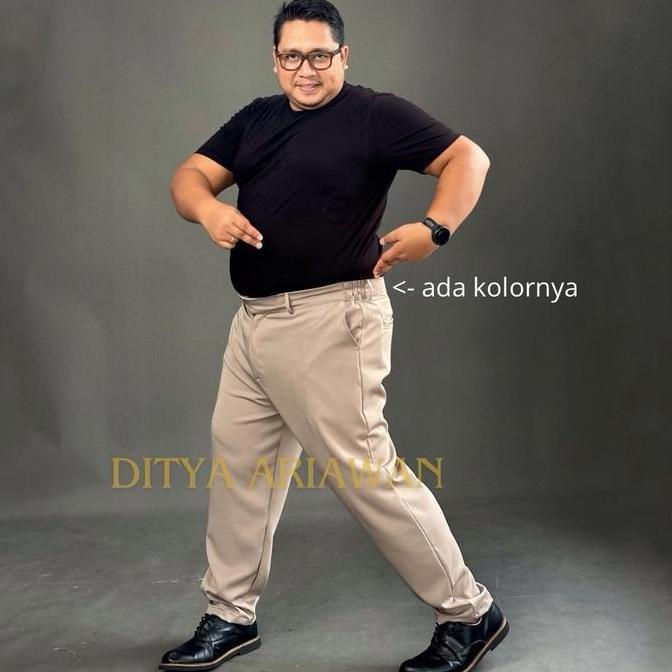 TERPOPULER Celana Panjang Kerja Formal Jumbo Pria Slimfit Stretch Karet TERPOPULER