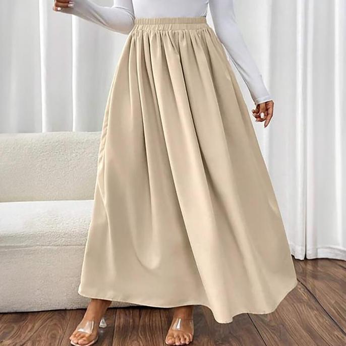 KEKINIAN Rok Wanita Panjang Bahan Katun Premium Style Korea Rok Maksi Polos Hitam untuk Kerja Kampus