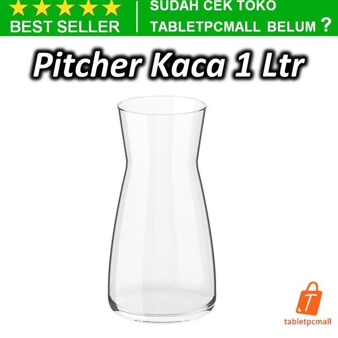 Pitcher Kaca 1 Liter Karafe Minuman Vas Bunga Transparan Bening Tinggi 20 cm Diameter 10.5 cm Aman u