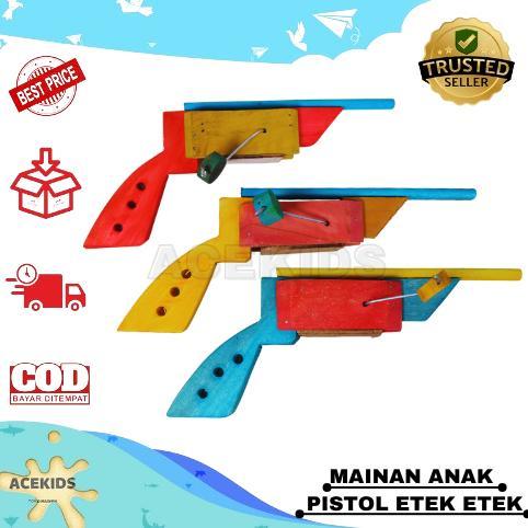 Mainan Anak Pistol Kayu Putar Jadul Suara Tembakan Etek-Etek