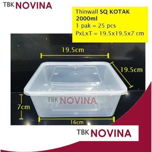 [25PCS]THINWALL 2000ML SQUARE FOOD CONTAINER BOX TEMPAT MAKAN PLASTIK KOTAK NASI PENYIMPANAN MAKANAN