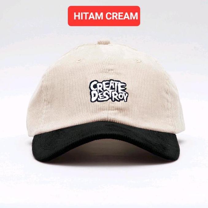 topi corduroy Omidoki Hitam Cream topi Bisbol topi corduroy