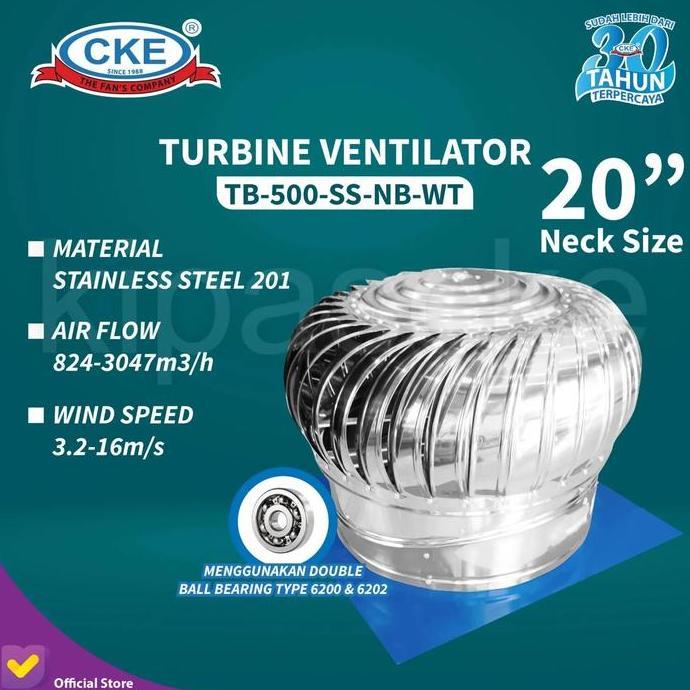 Cke Turbin Ventilator 20 Inch Tb-500-Ss-Nb-Wt