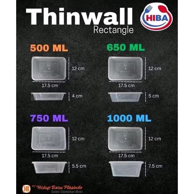{ISI 25} THINWALL PERSEGI PANJANG 500ML 650ML 750ML 1000ML - THINWALL PLASTIK HIBA *