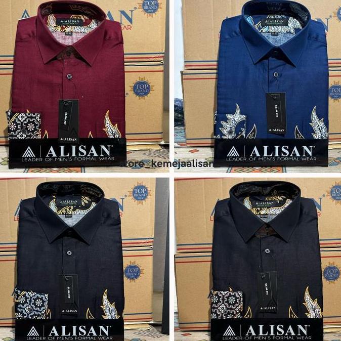 Superiore- Kemeja Batik Alisan Slimfit Lengan Panjang Motif Tosca Biru Maroon Hitam