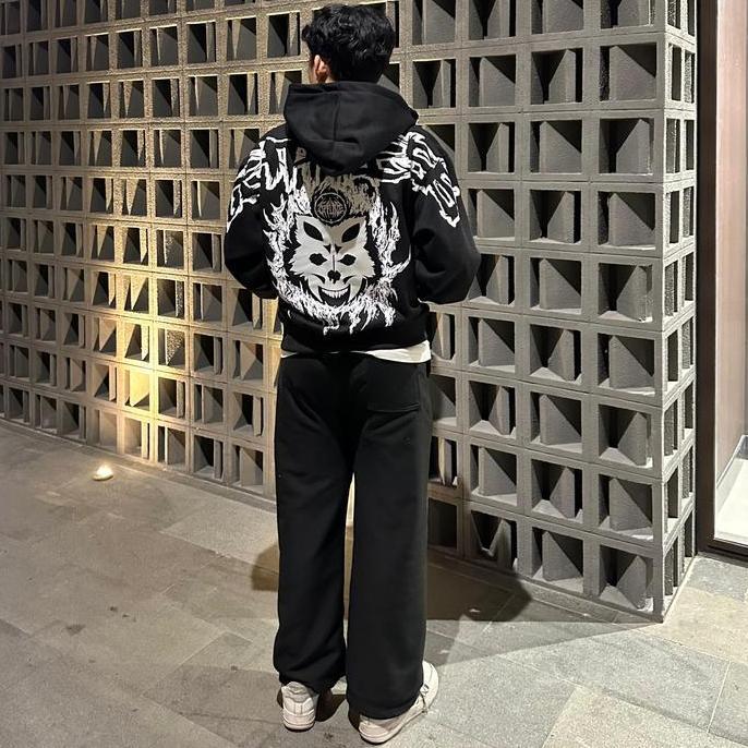 Uomo- Offline Apparel Hoodie Balaclava Zipper Boxy Deathless Sablon Reflektif Menyala Nyaman Sweater