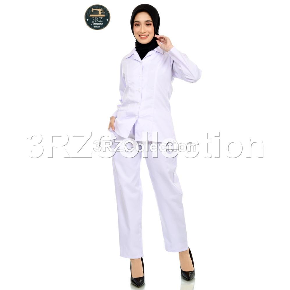 Best Seller Setelan Baju Seragam Putih Perawat Bidan Mahasiswi Blazer Wanita Celana Atau Rok Panjang