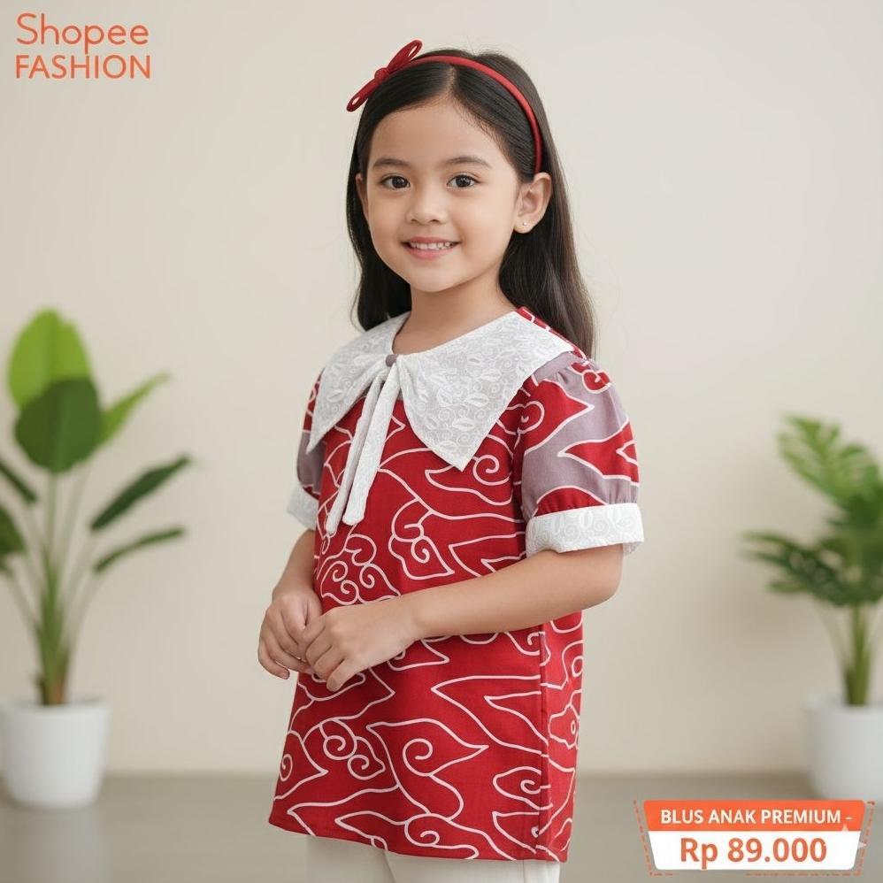 Tahan Lama Atasan Batik Anak.Batik Mega Mendung.Baju Batik Anak.Blus Batik Anak
