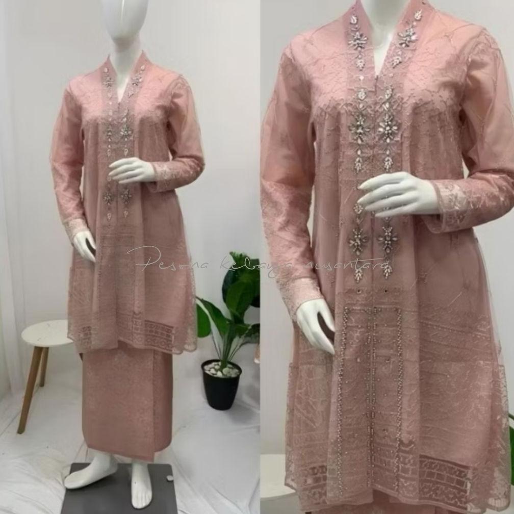 Premium Set Kebaya V Kartini / / Kebaya Jumbo Ld 120 Dan 130 / Kebaya Tille / Kebaya Pesta / Kebaya 