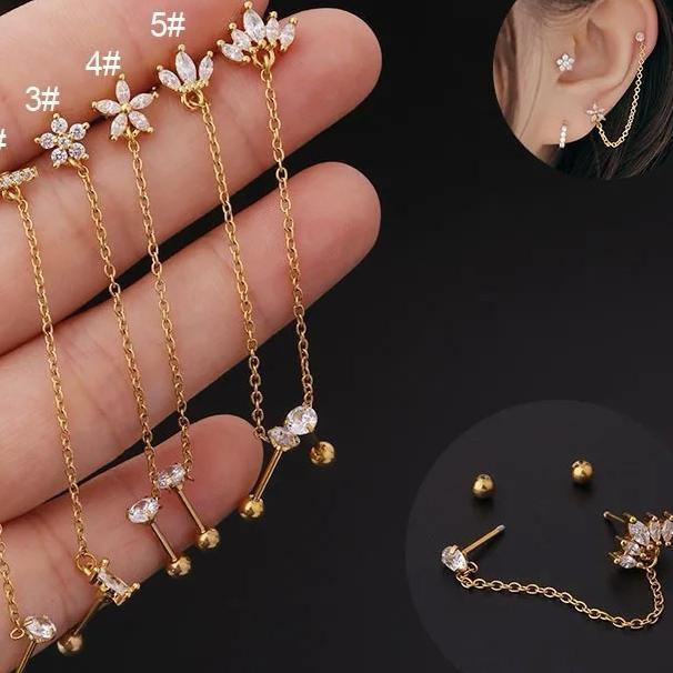 Anting Rantai Piercing Stainles Stell / Earing Piercing Rantai Stainles Stell Emas Dan Silver