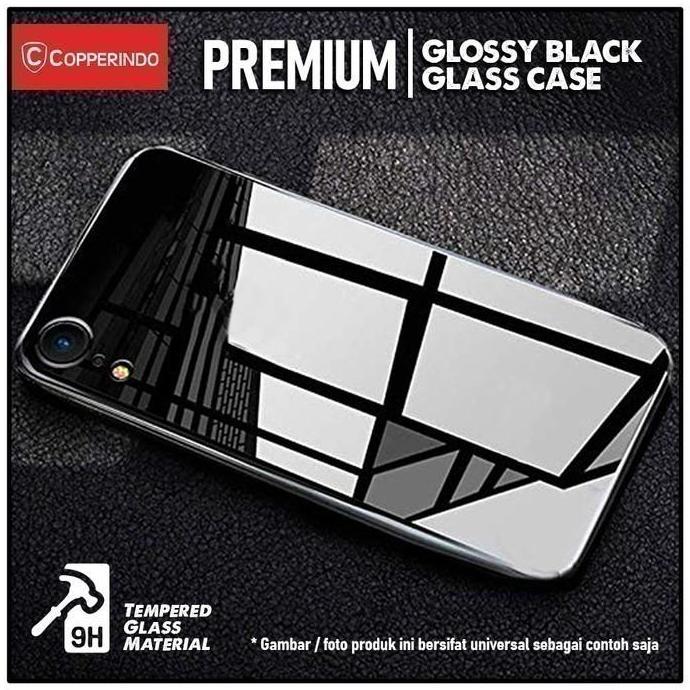 COPPER Case Black Glossy Kompatible Untuk - Oppo Reno 5F - Premium Glass Hard Case/Casing | Black Gl