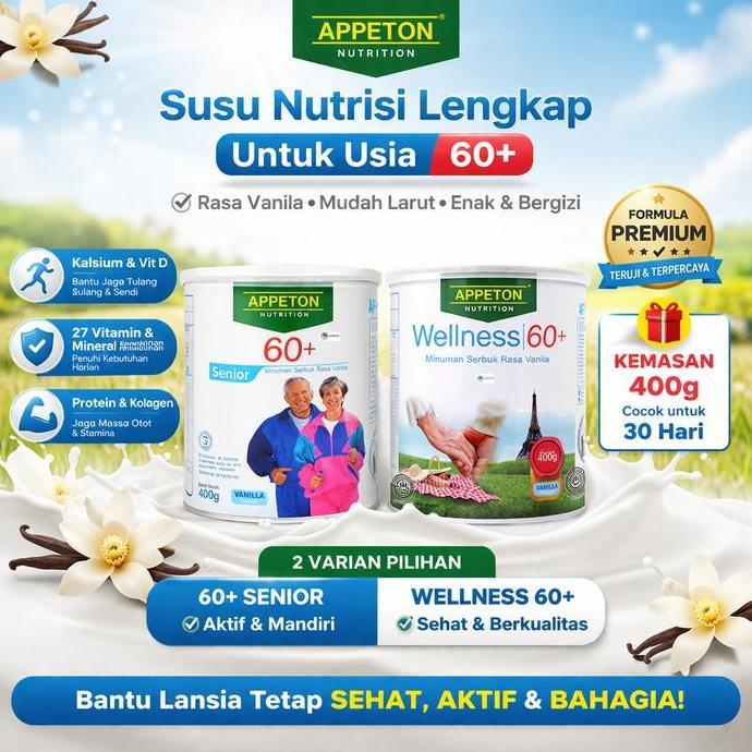 Nanabee312  - [Original Malaysia] Susu Lansia Orangtua Appeton 60+ 400 Gram 900 gr Rasa Vanila Welln