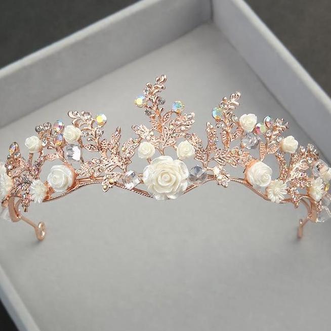 Mahkota Carrie White Flower Crown Wedding Aksess Rambut Pengantin Dal Hairdo Mahkota Hijab Gold Rose