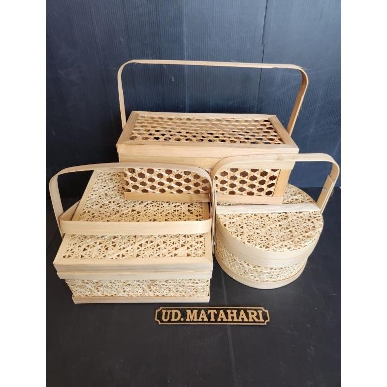 Rotan / Tas Jinjing Bambu Anyaman Kotak Bulat Persegi Panjang / Tas Rotan Anyaman / Tas Hampers Anya