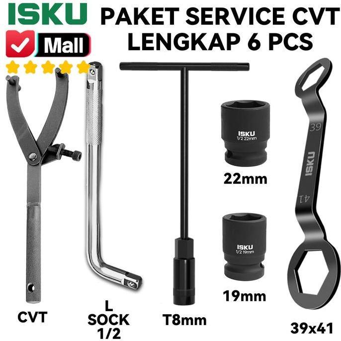 Paket Alat Service CVT Motor Matic 6 In 1 Set Komplit Treker Tipe Y Kunci Kopling 39x41 Gagang Sok L