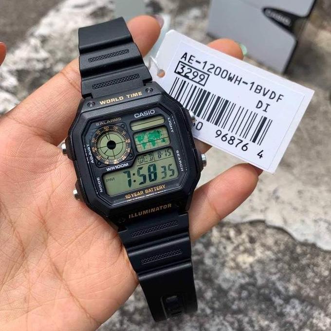 CASIO AE-1200WH-1B AE-1200WH-1BVDF BLACK DIGITAL JAM TANGAN ORIGINAL