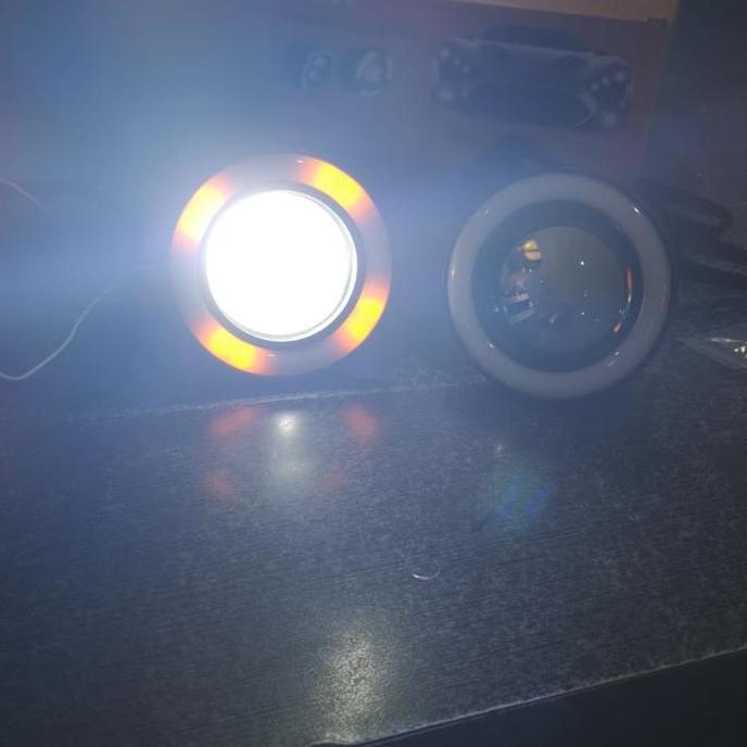 Promo foglamp universal cob angel eyes kuning bisa berputar Diskon