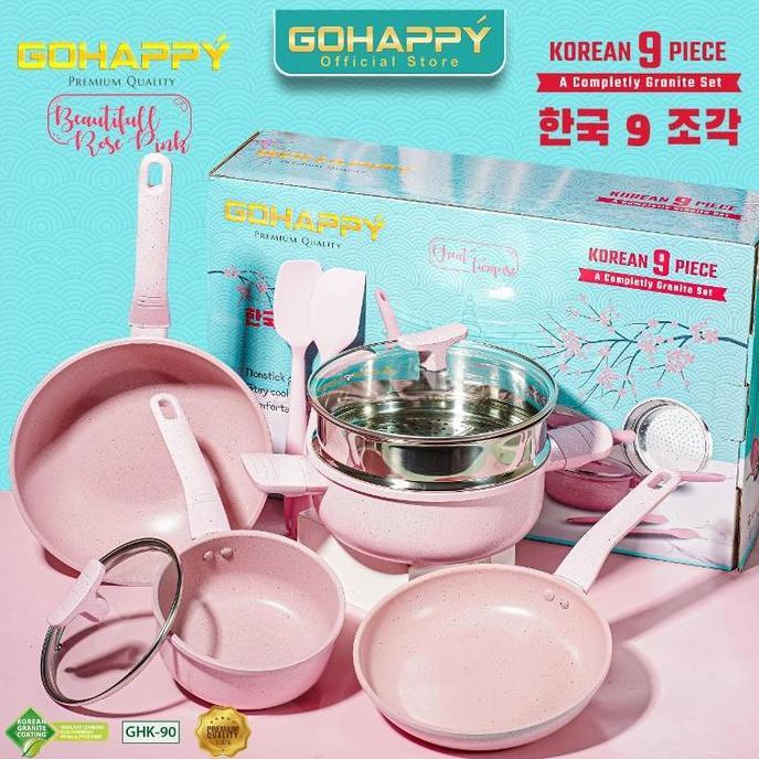 Sale Panci Gohappy Korea Anti Lengket Ghk-90 Panci Set Granite Isi 9 Pcs Casserole Fry Pan Wok Pan M
