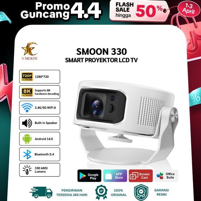 TIRNO_STORE - [AFFILIATE CHOICE] SMOON 330 SMART PROJECTOR LCD TV - PROYEKTOR PINTAR - HIGH-PERFORMA