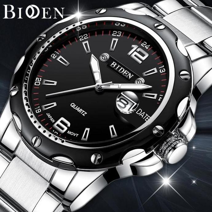 ORIGINAL BIDEN Jam Tangan Pria Biden fashion pria analog pita jala bisnis Anti Air Jam Tangan Cowok